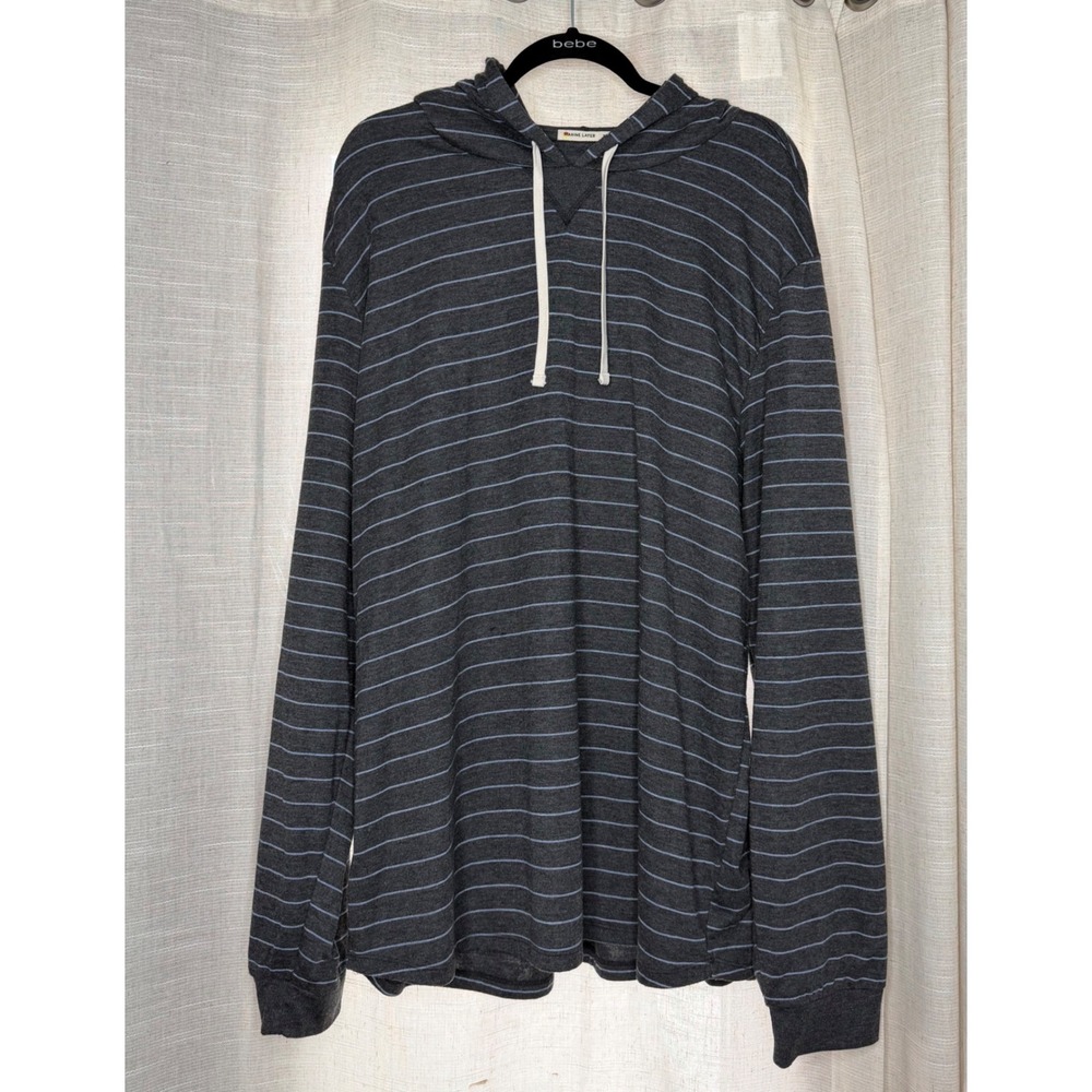 Marine Layer Striped Pullover Hoodie Sweatshirt Soft Knit Charcoal Blue Mens XXL